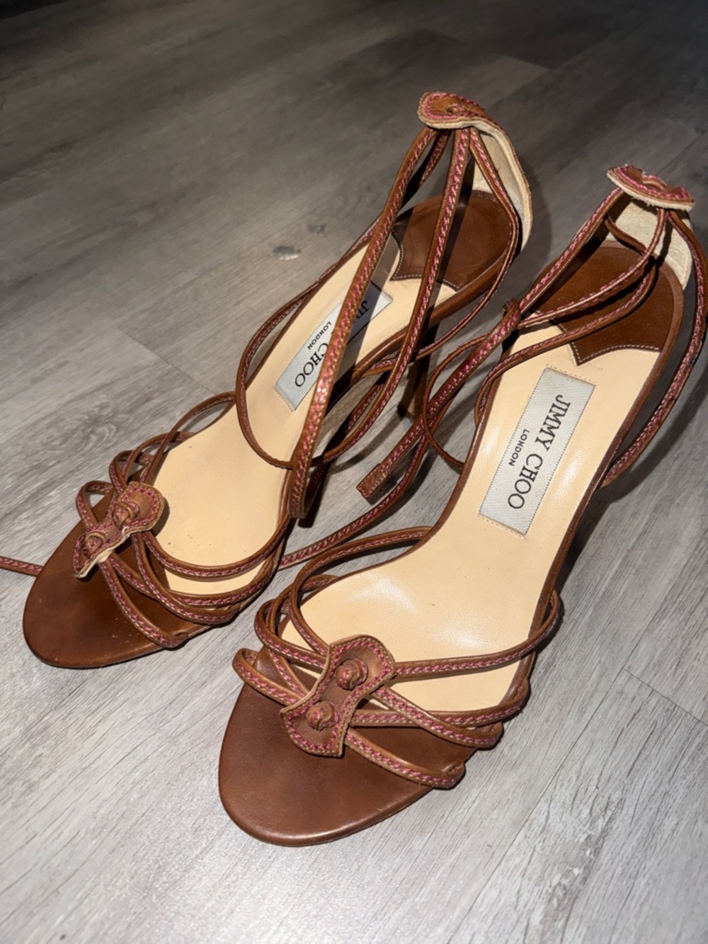 Vintage Jimmy Choo Brown and Tan Leather Strappy Heels